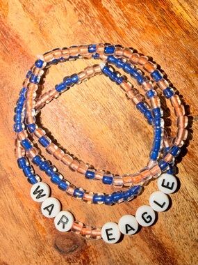 War Eagle Beaded Wrap Bracelet – Blue & Peach